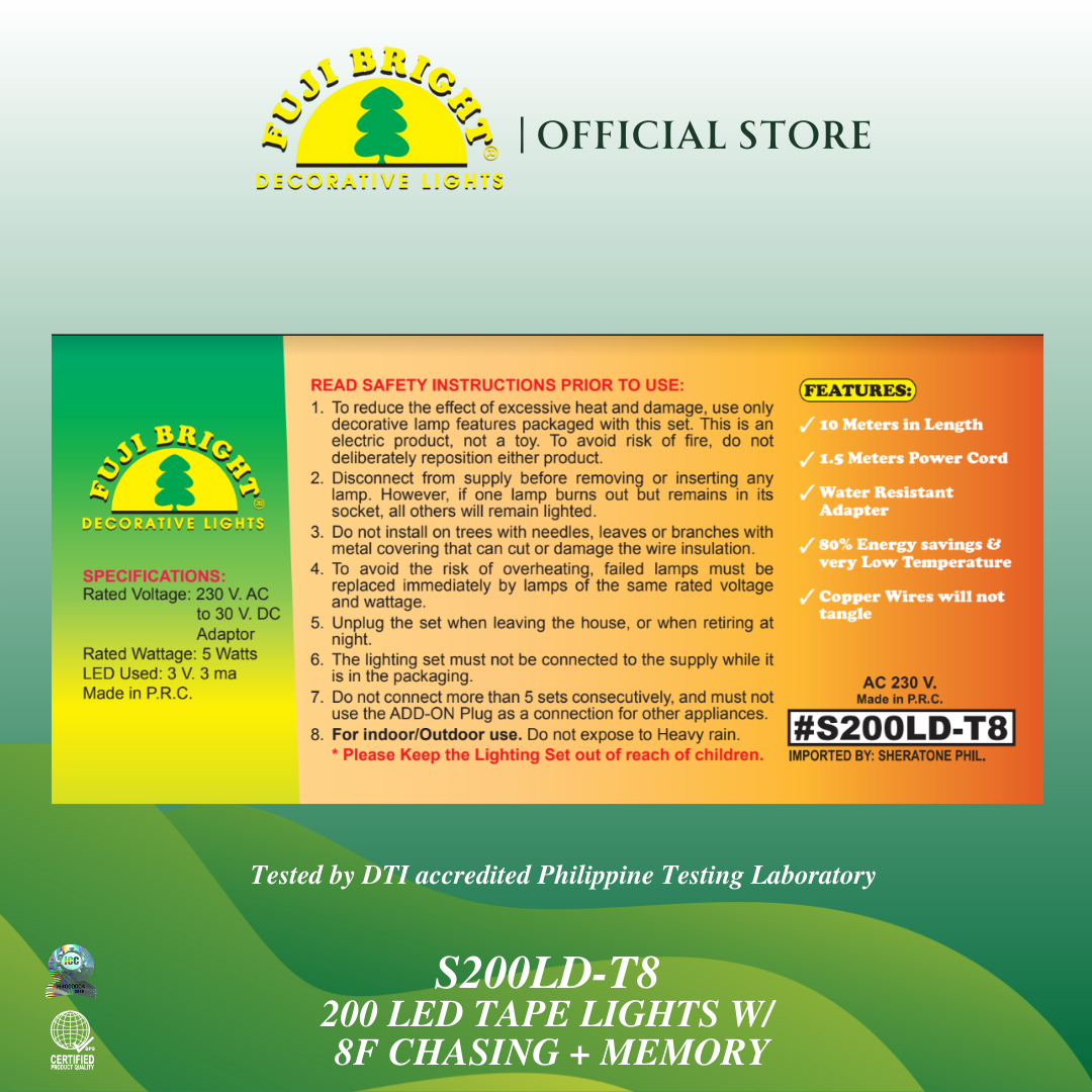 200 LED TAPE LIGHTS W/ 8F CHASING + MEMORY