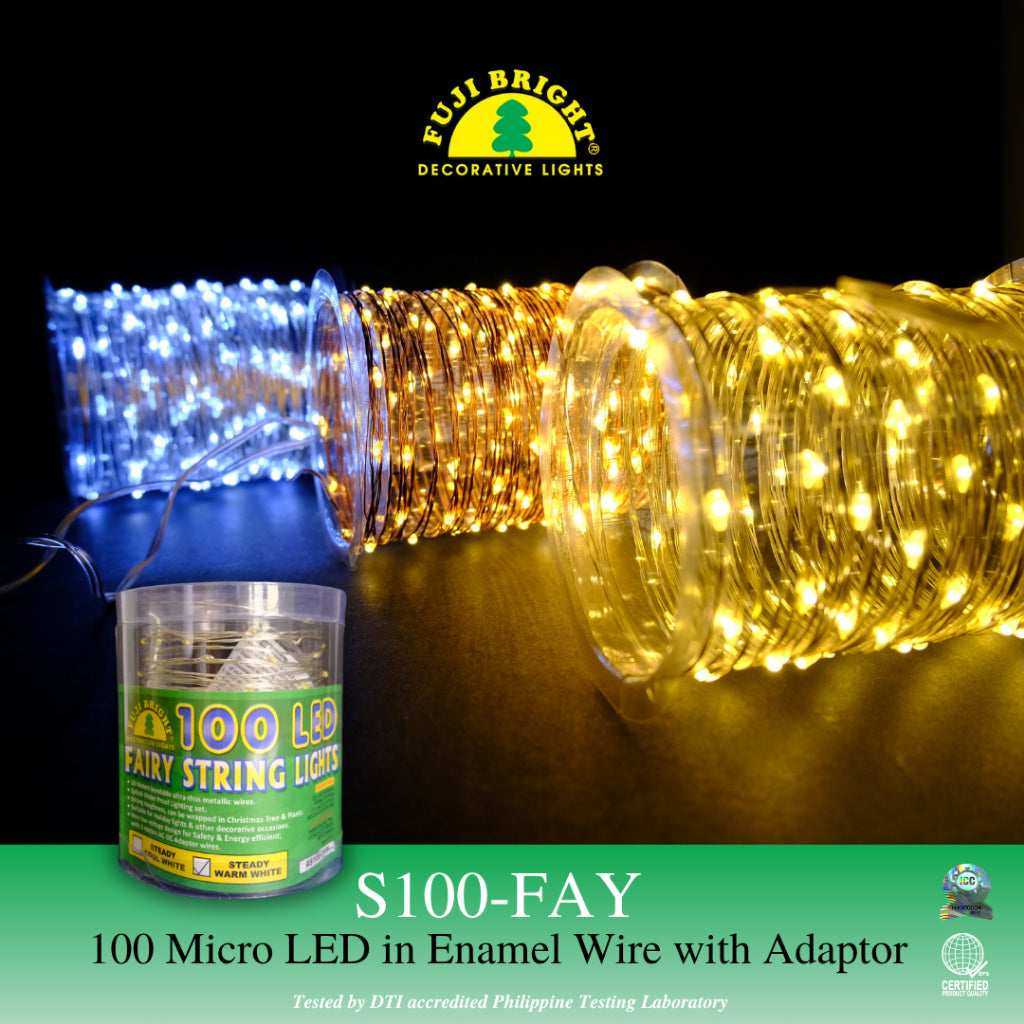 FUJI BRIGHT 100 MICRO LED W/ AC-6VDC ADAPTER CHRISTMAS LIGHTS