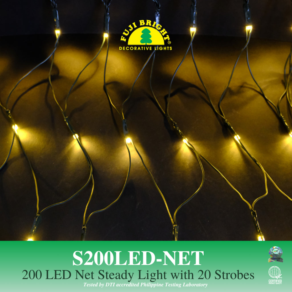 FUJI BRIGHT 200 LED NET STEADY LIGHTS WITH 20 STROBES CHRISTMAS LIGHTS