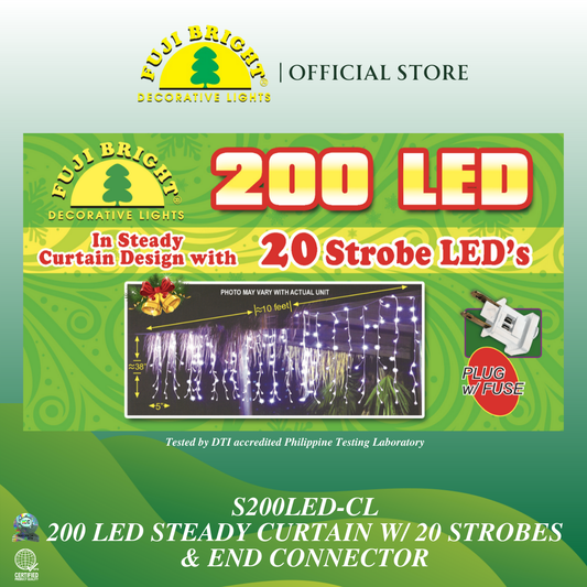 200 LED STROBE 10% / STEADY TYPE CURTAIN CHRISTMAS LIGHTS