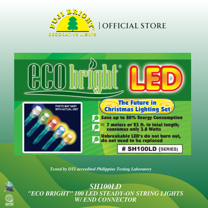 ECO BRIGHT 100 LED  STEADY-ON STRING LIGHTS  WITH END CONNECTOR