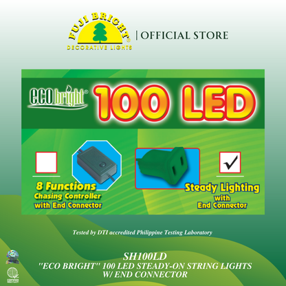 ECO BRIGHT 100 LED  STEADY-ON STRING LIGHTS  WITH END CONNECTOR