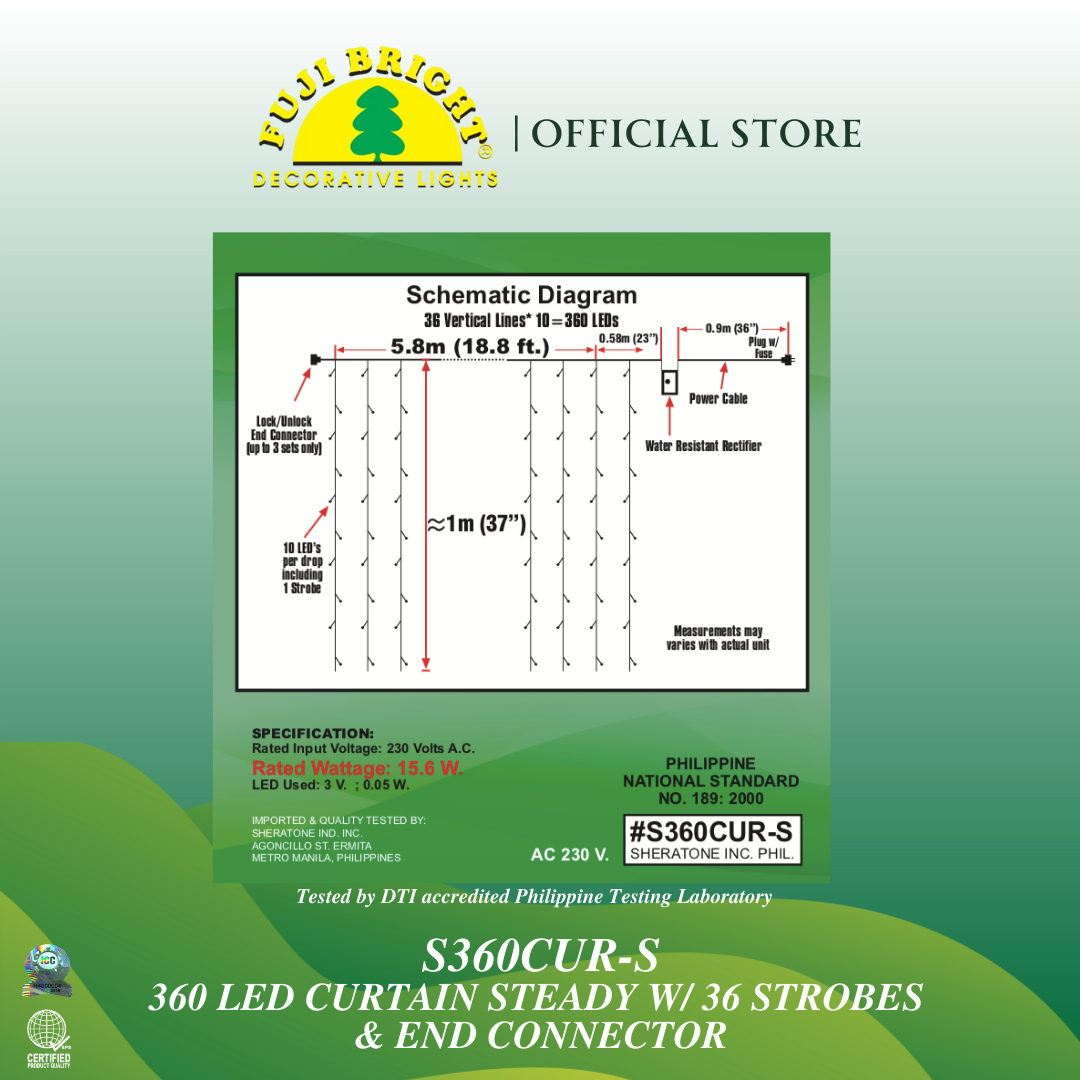 360 LED CURTAIN STEADY W/ 36 STROBES & END CONNECTOR