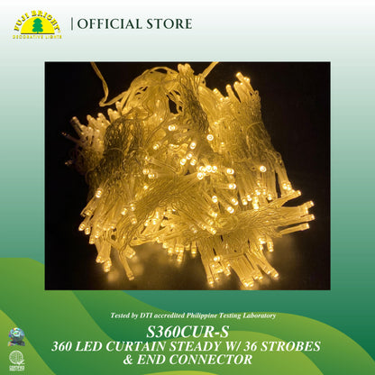 Fuji Bright 360 LED Steady w/ 36 Strobe Curtain Lights & End Connector Christmas Lights