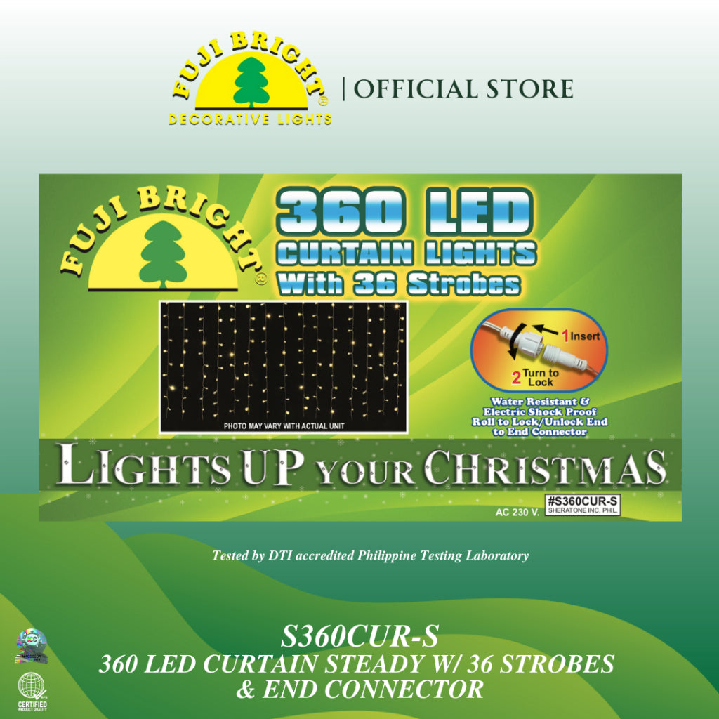 Fuji Bright 360 LED Steady w/ 36 Strobe Curtain Lights & End Connector Christmas Lights
