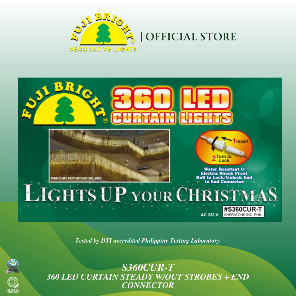 FUJI BRIGHT 360 LED STEADY CURTAIN LIGHTS W/ END CONNECTOR CHRISTMAS LIGHTS