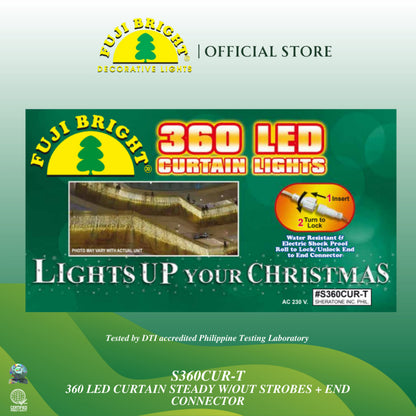 FUJI BRIGHT 360 LED STEADY CURTAIN LIGHTS W/ END CONNECTOR CHRISTMAS LIGHTS