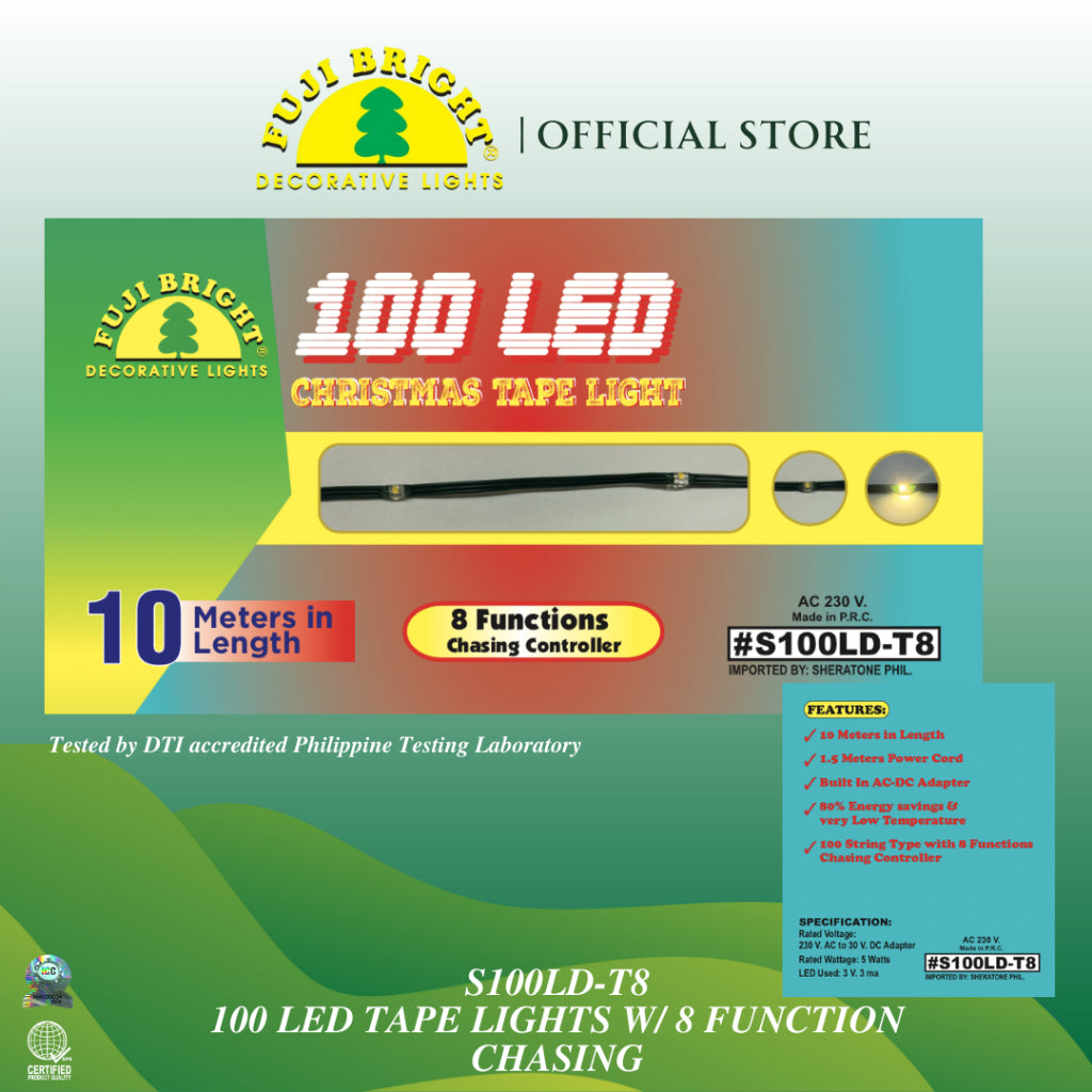 Fuji Bright 100 LED Tape Lights with 8 Function Chasing Christmas Lights