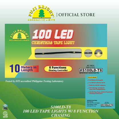 Fuji Bright 100 LED Tape Lights with 8 Function Chasing Christmas Lights