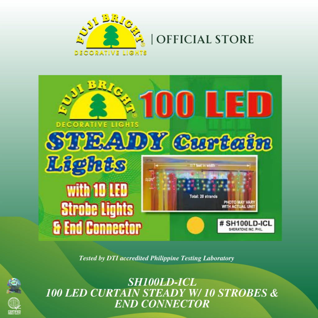 Fuji Bright 100 LED Steady Curtain Lights with 10% Strobe and End Connector