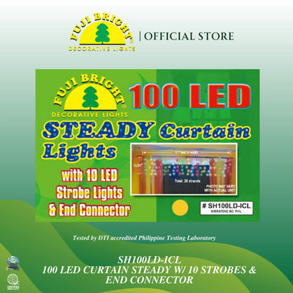 Fuji Bright 100 LED Steady Curtain Lights with 10% Strobe and End Connector