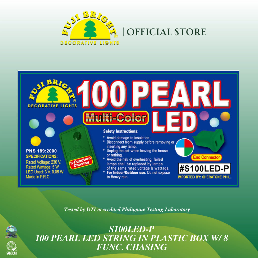 Fuji Bright 100 Pearl LED String With 8 Function Chasing and End Connector Christmas Lights
