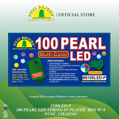 Fuji Bright 100 Pearl LED String With 8 Function Chasing and End Connector Christmas Lights