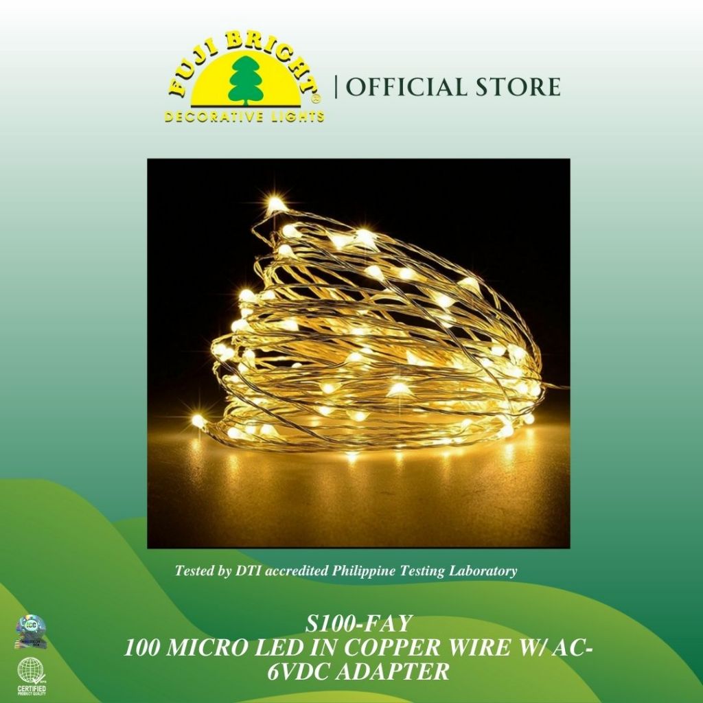 FUJI BRIGHT 100 MICRO LED W/ AC-6VDC ADAPTER CHRISTMAS LIGHTS