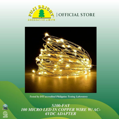 FUJI BRIGHT 100 MICRO LED W/ AC-6VDC ADAPTER CHRISTMAS LIGHTS