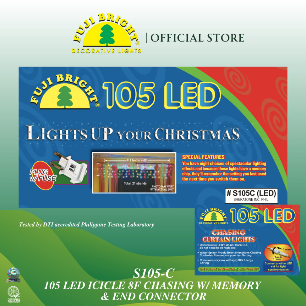 Fuji Bright 100 LED Curtain Lights with 8 Functions Controller and End Connector