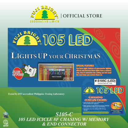 Fuji Bright 100 LED Curtain Lights with 8 Functions Controller and End Connector