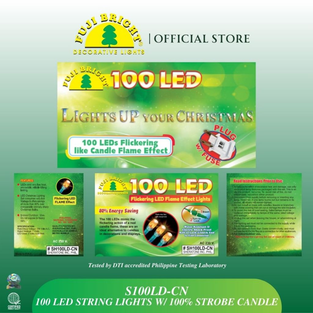FUJI BRIGHT 100 LED STRING LIGHTS W/ 100% STROBE CANDLE CHRISTMAS LIGHTS