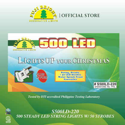 500 LED Fuji Bright Christmas Lights Steady with 50 Strobes and End Connector (Warm White LED)
