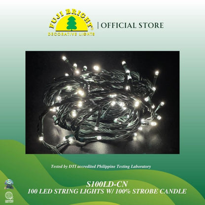 FUJI BRIGHT 100 LED STRING LIGHTS W/ 100% STROBE CANDLE CHRISTMAS LIGHTS