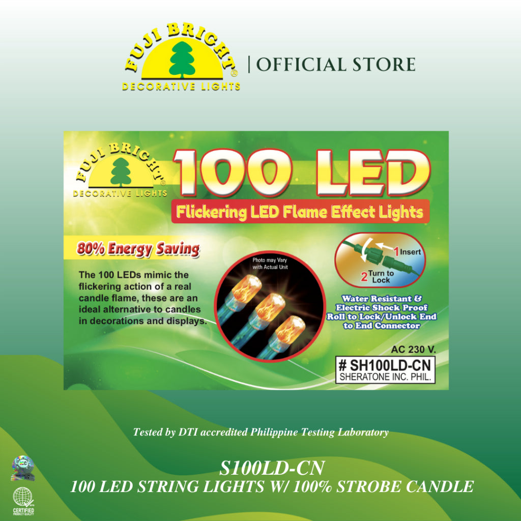FUJI BRIGHT 100 LED STRING LIGHTS W/ 100% STROBE CANDLE CHRISTMAS LIGHTS