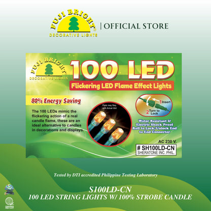 FUJI BRIGHT 100 LED STRING LIGHTS W/ 100% STROBE CANDLE CHRISTMAS LIGHTS