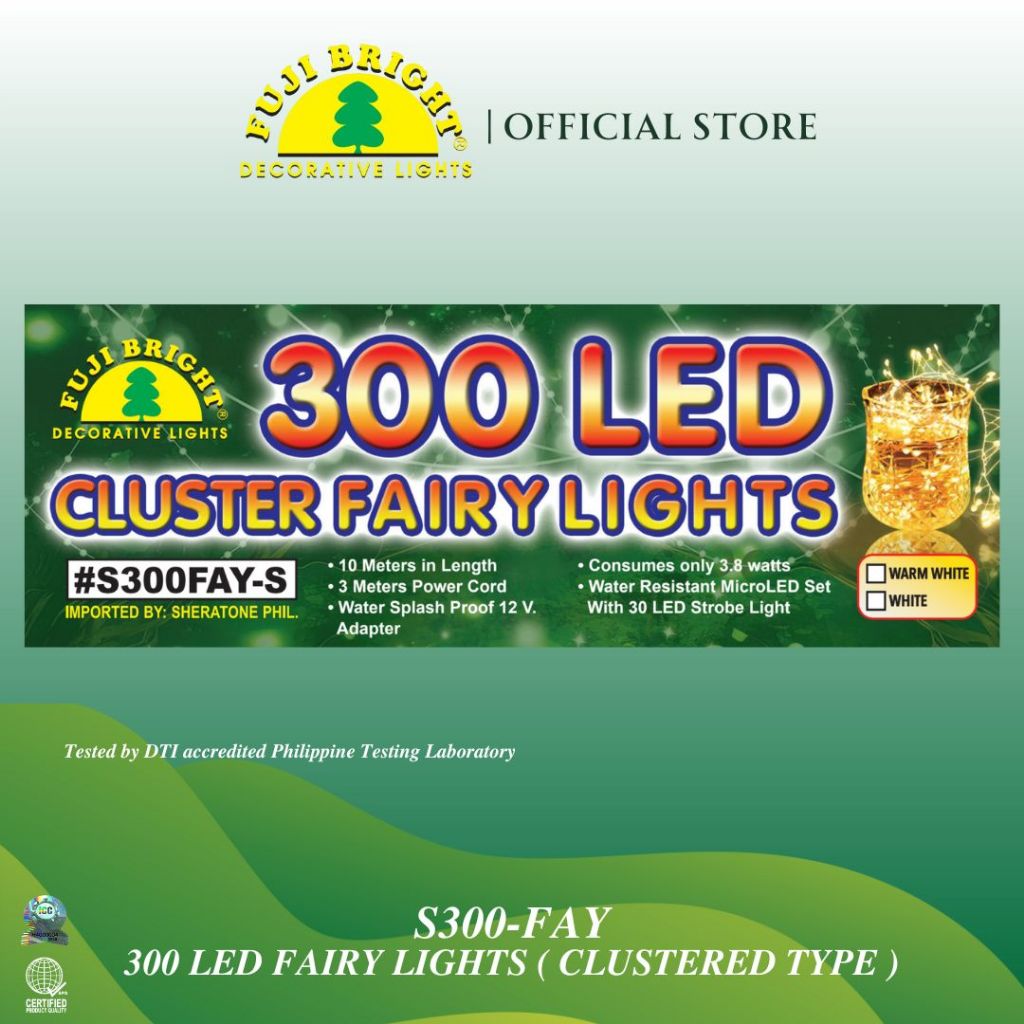 Fuji Bright 300 LED Clustered Fairy Lights with Strobe Christmas Lights