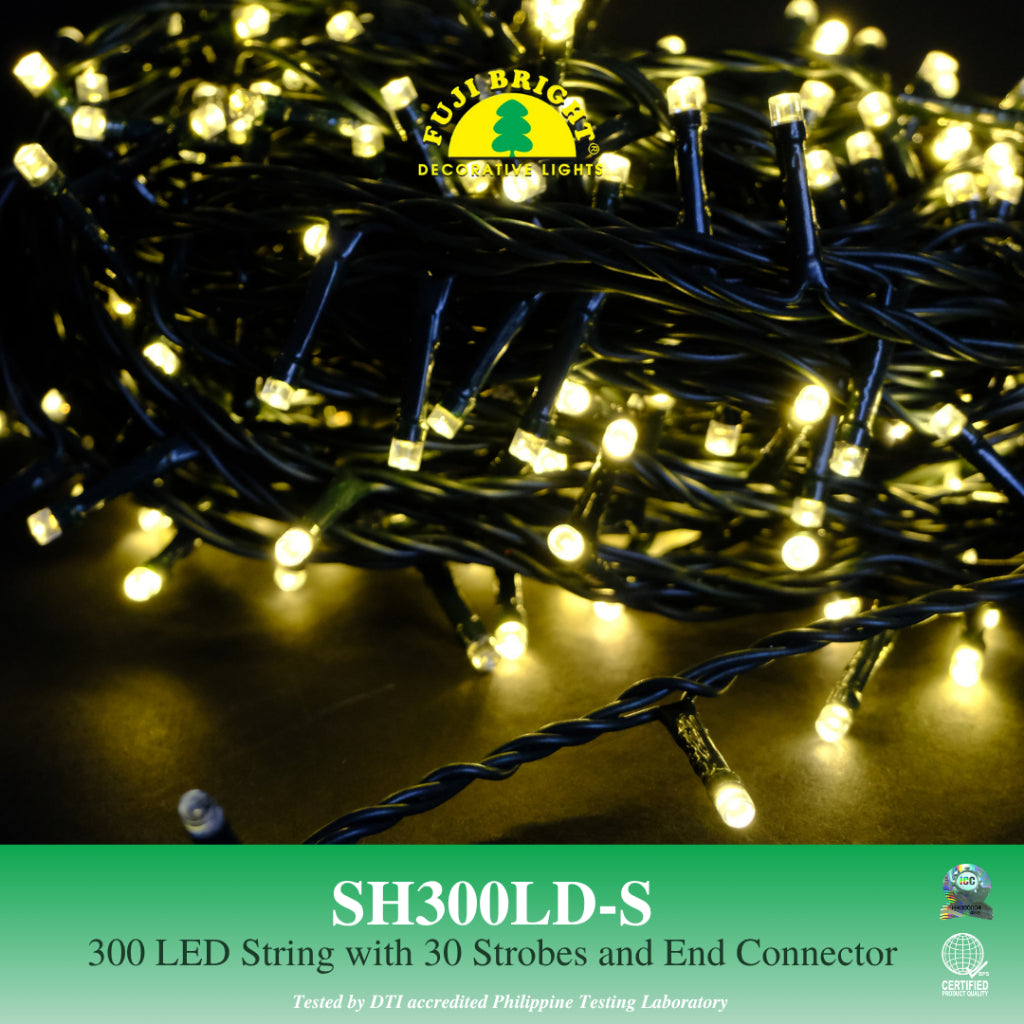 Fuji Bright 300 LED Christmas Lights Steady with Strobes and End Connector (Warm White LED)