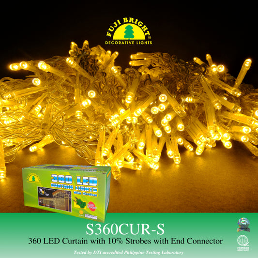 Fuji Bright 360 LED Steady w/ 36 Strobe Curtain Lights & End Connector Christmas Lights