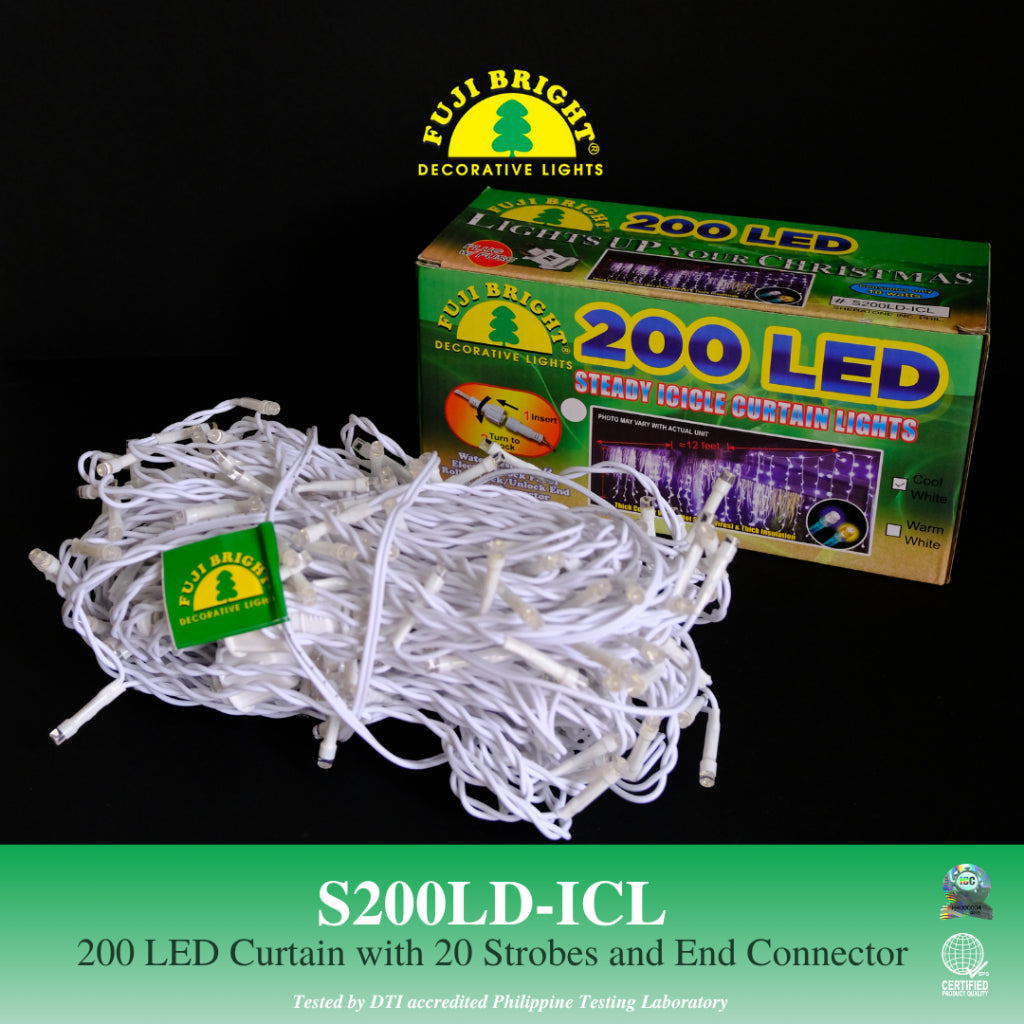 Fuji Bright 200 LED Steady Curtain Lights with End Connector Christmas Lights