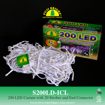 Fuji Bright 200 LED Steady Curtain Lights with End Connector Christmas Lights