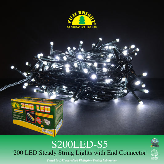 FUJI BRIGHT 200 LED STEADY STRING LIGHTS W/ END CONNECTOR CHRISTMAS LIGHTS