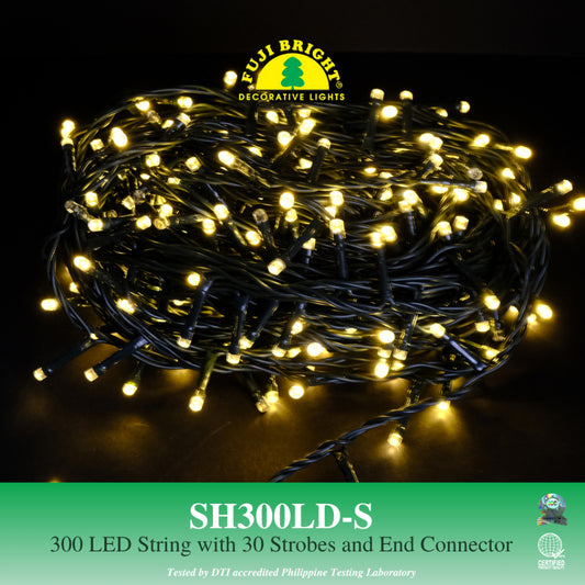 Fuji Bright 300 LED Christmas Lights Steady with Strobes and End Connector (Warm White LED)