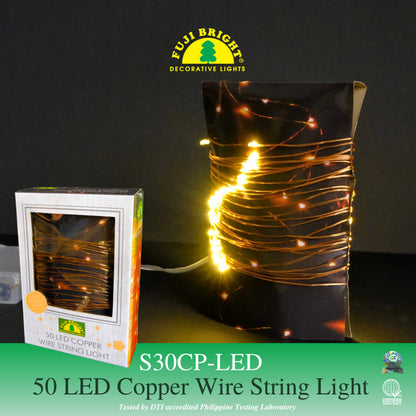 FUJI BRIGHT 50 MICRO LED IN ENAMEL WIRE W/USB PORT + "AA" BATTERY CASE CHRISTMAS LIGHTS