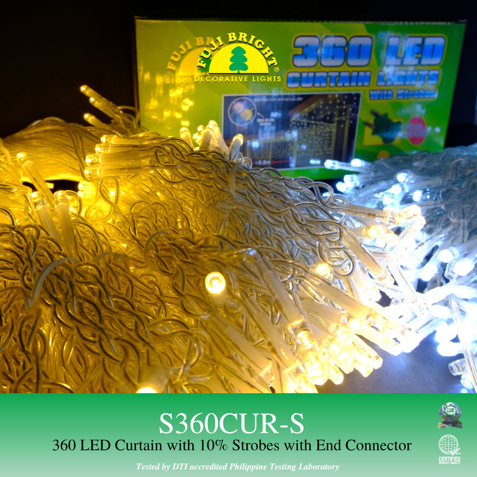 Fuji Bright 360 LED Steady w/ 36 Strobe Curtain Lights & End Connector Christmas Lights