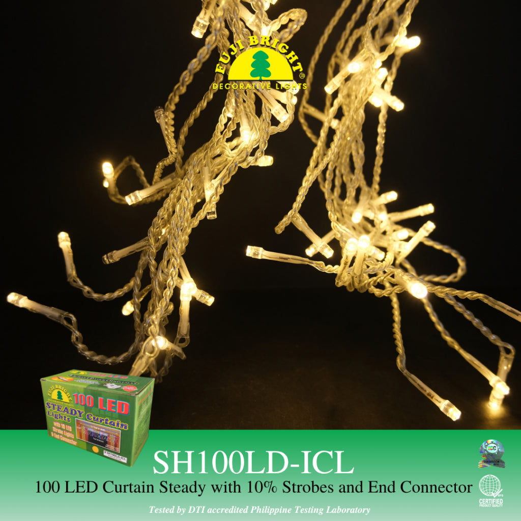 Fuji Bright 100 LED Steady Curtain Lights with 10% Strobe and End Connector