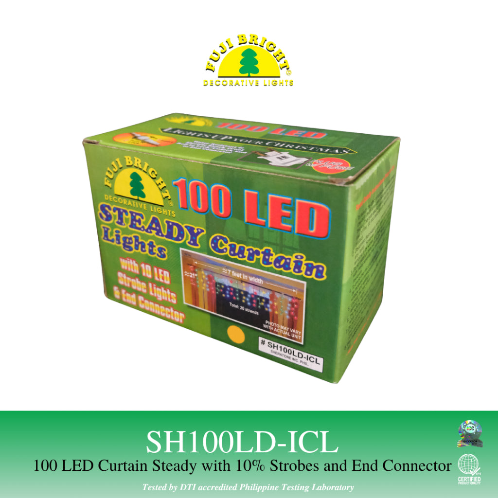 Fuji Bright 100 LED Steady Curtain Lights with 10% Strobe and End Connector