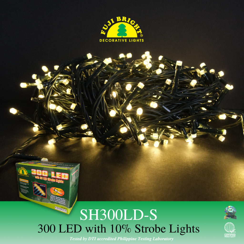 Fuji Bright 300 LED Christmas Lights Steady with Strobes and End Connector (Warm White LED)