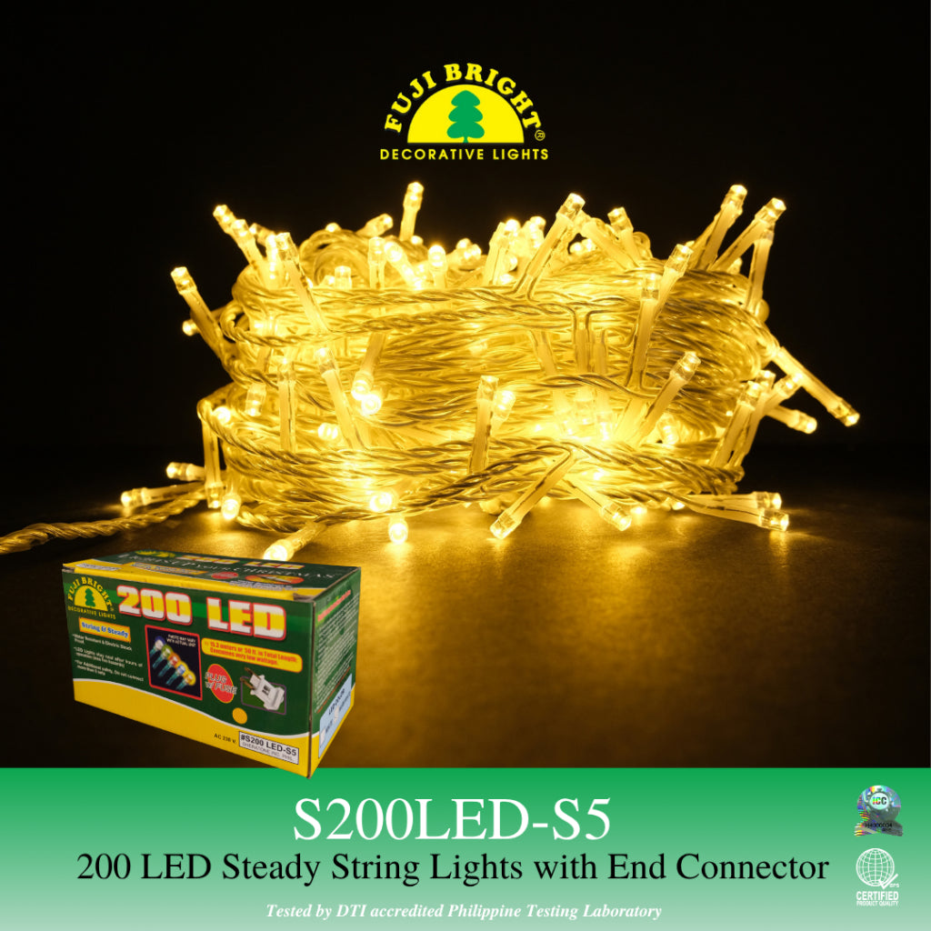 FUJI BRIGHT 200 LED STEADY STRING LIGHTS W/ END CONNECTOR CHRISTMAS LIGHTS