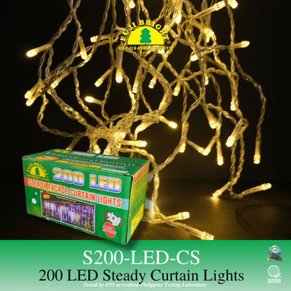 FUJI BRIGHT 200 LED STEADY CURTAIN W/O STROBES W/ END CONNECTOR CHRISTMAS LIGHTS