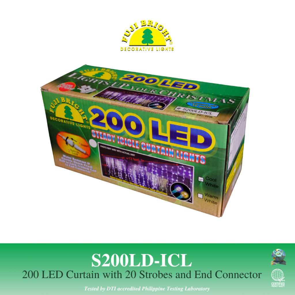 Fuji Bright 200 LED Steady Curtain Lights with End Connector Christmas Lights