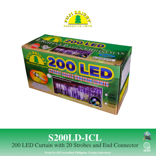 Fuji Bright 200 LED Steady Curtain Lights with End Connector Christmas Lights