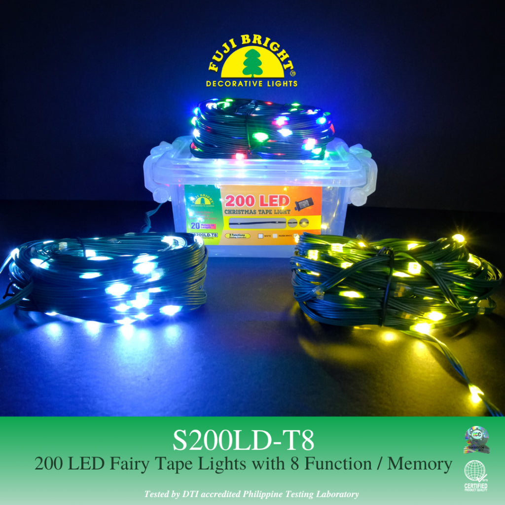 FUJI BRIGHT 200 LED FAIRY TAPE LIGHTS W/ 8 FUNCTION & MEMORY CHRISTMAS LIGHTS