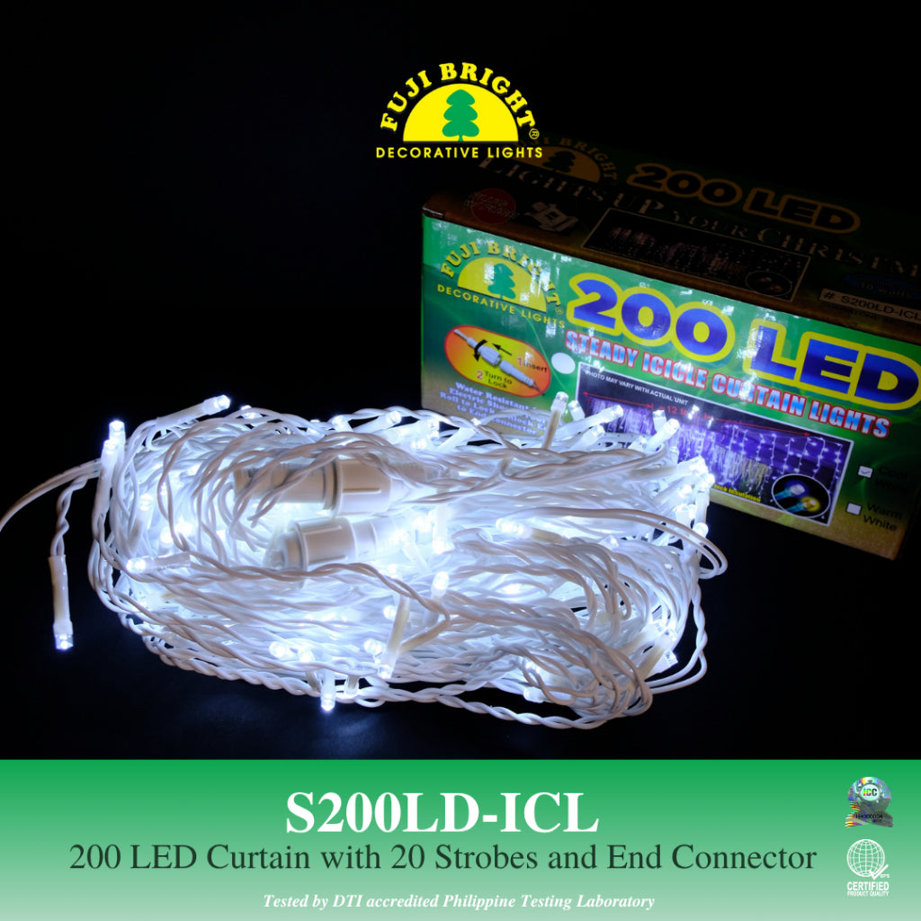 Fuji Bright 200 LED Steady Curtain Lights with End Connector Christmas Lights
