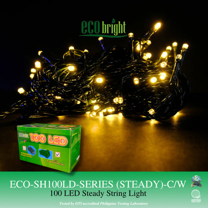Eco Bright Christmas Lights 100 LED String Lights Steady or with 8 Function Chasing Controller