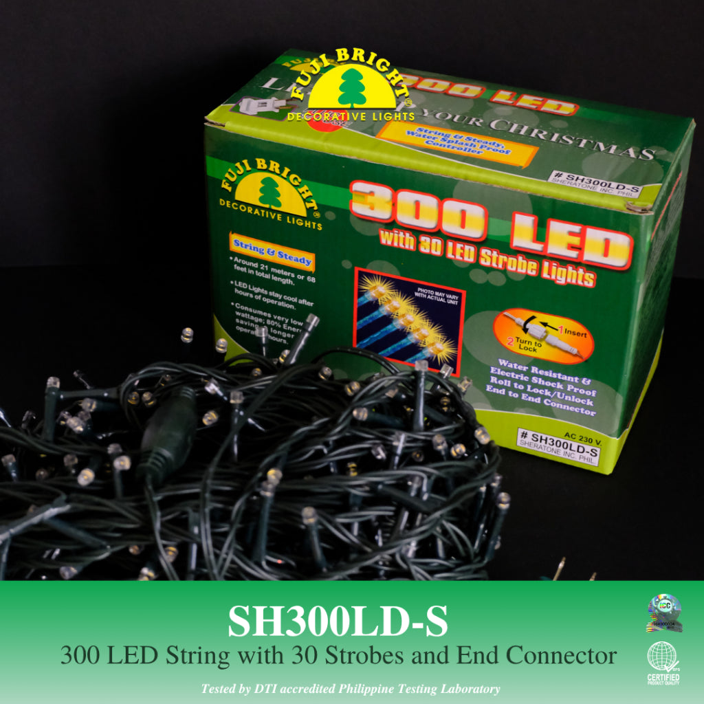 Fuji Bright 300 LED Christmas Lights Steady with Strobes and End Connector (Warm White LED)