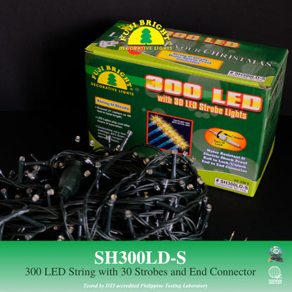 Fuji Bright 300 LED Christmas Lights Steady with Strobes and End Connector (Warm White LED)