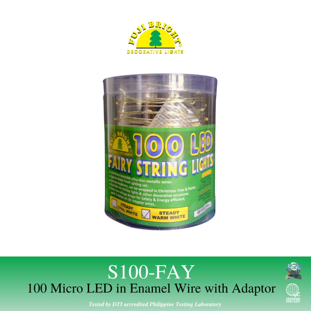 FUJI BRIGHT 100 MICRO LED W/ AC-6VDC ADAPTER CHRISTMAS LIGHTS