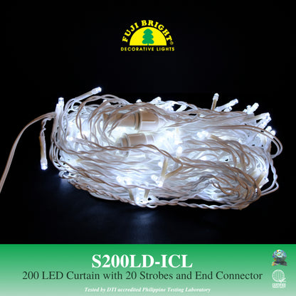 Fuji Bright 200 LED Steady Curtain Lights with End Connector Christmas Lights