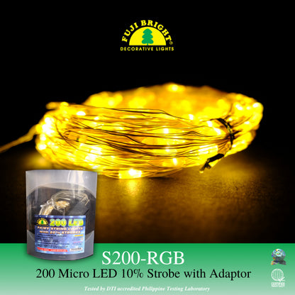 FUJI BRIGHT 200 MICRO LED W/ 20% STROBE AND AC-6VDC ADAPTER CHRISTMAS LIGHT